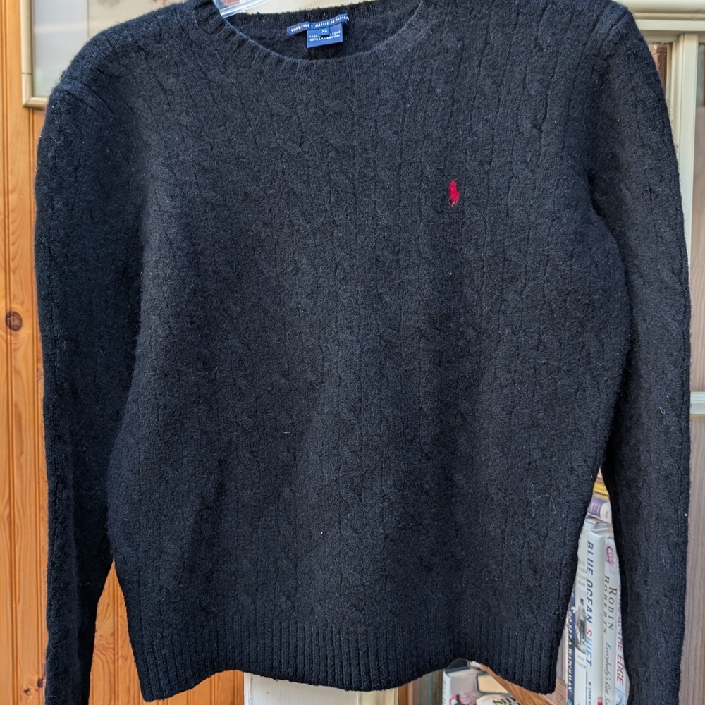Ralph Lauren Black Cable Knit Crewneck Sweater